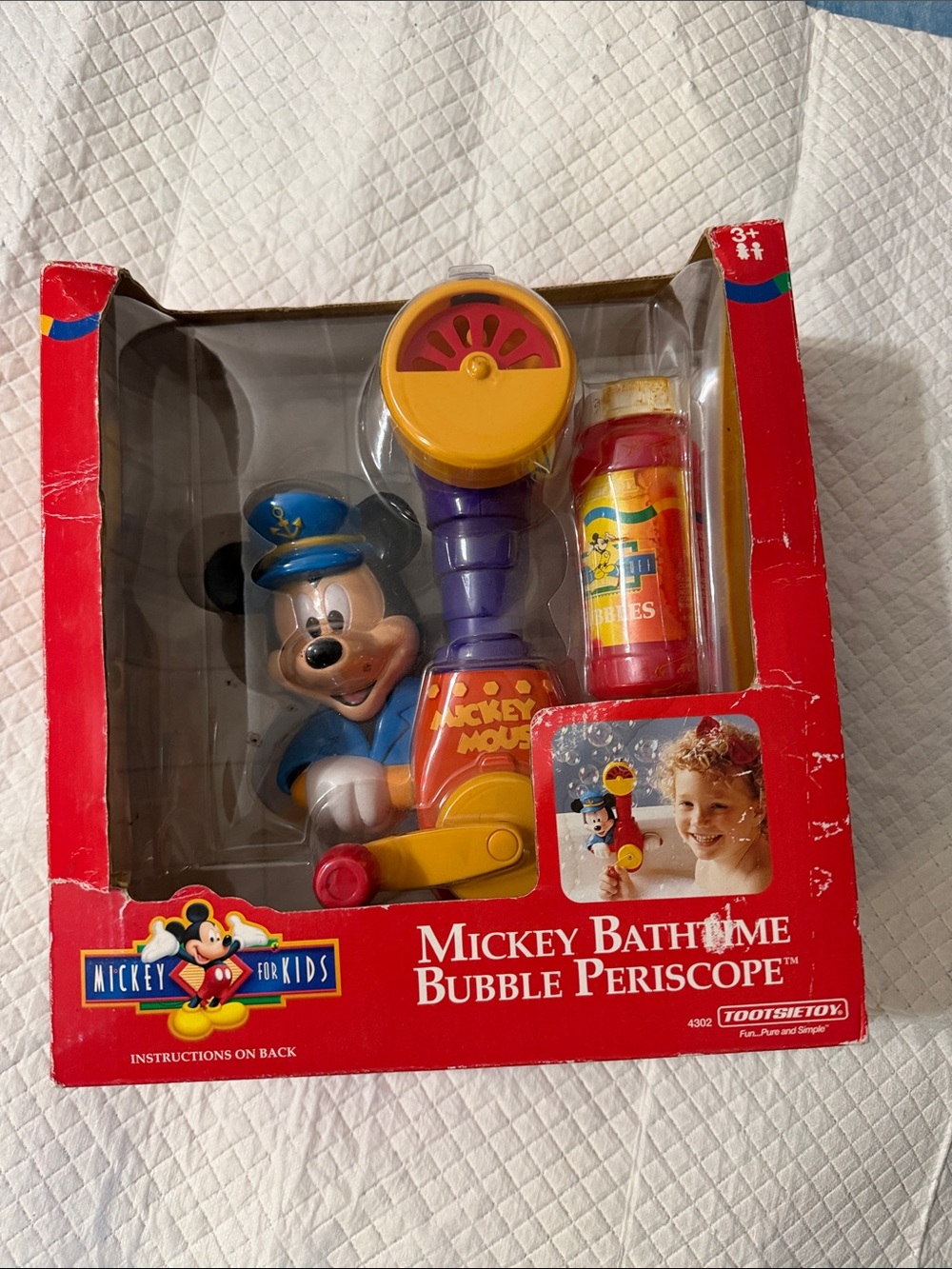 1997 Mickey Mouse Bath Time Bubble Periscope - Red, Yellow & Blue